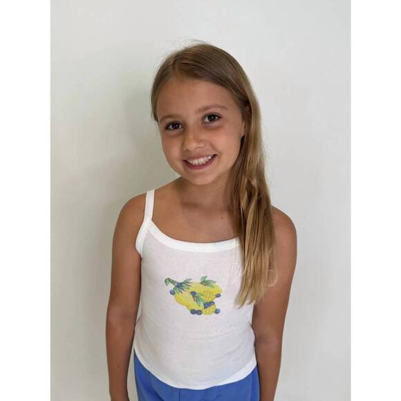 NEW KATIE J NYC lemon graphic tank top in white